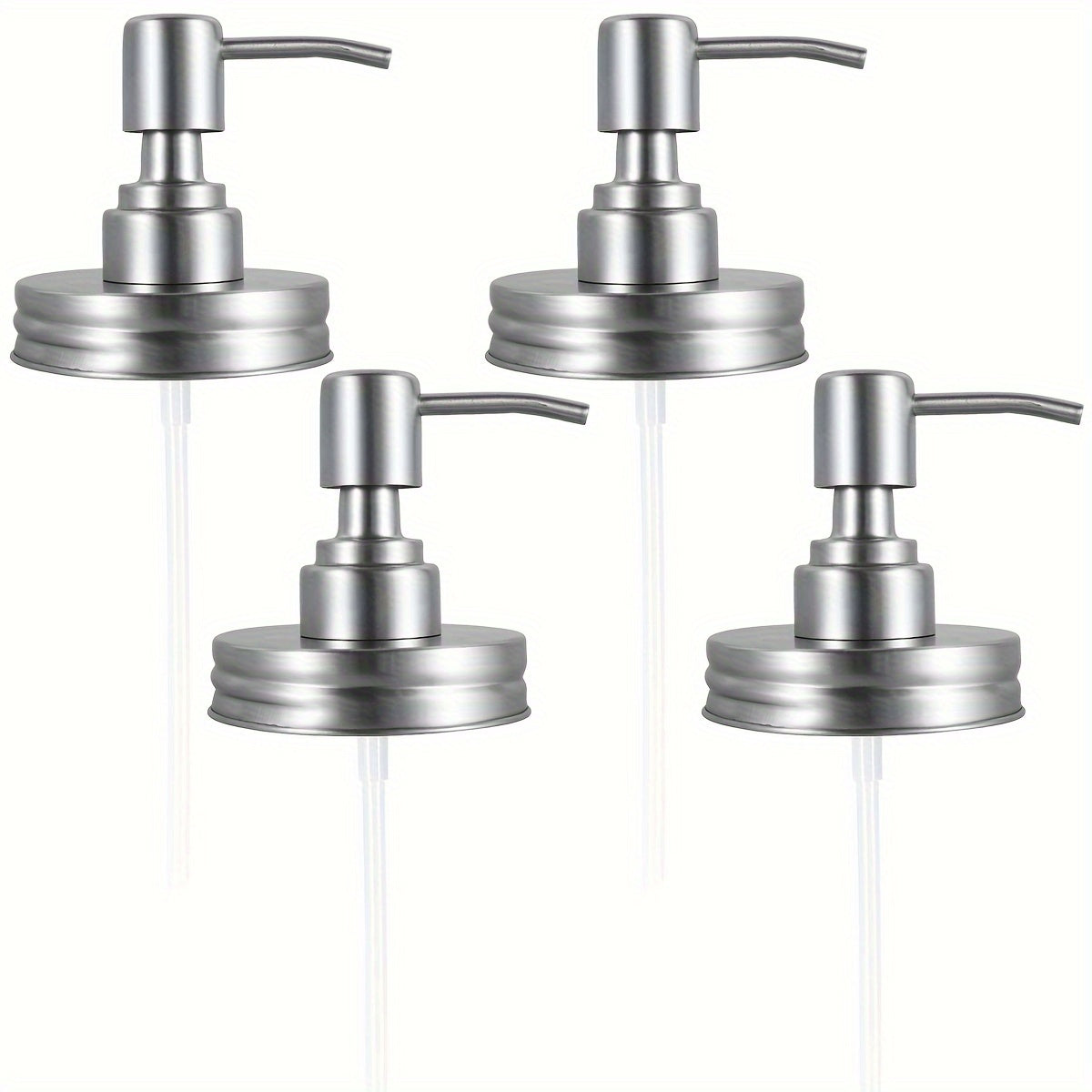 Mason Jar Soap Dispenser Pump Lids 4 Pack – 304 Stainless Steel Regular Mouth Mason Jar Pump Replacement, Leakproof Gasket