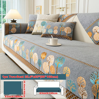 Sofa Cover, Geometric Embroidered Knit Couch Pad in Gray, Blue or White with Three Size Options