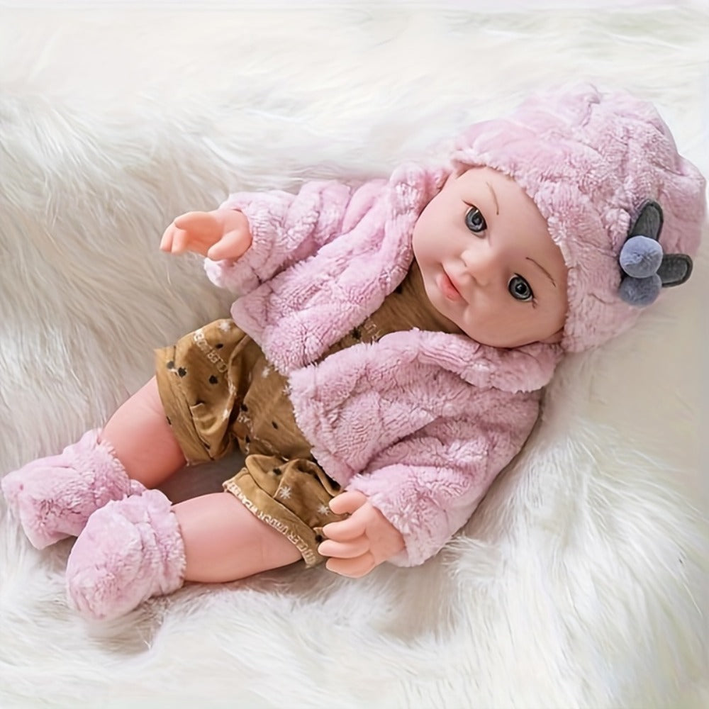 Mini Reborn Baby Doll 12 Inch Pink Plush Outfit Set – 30cm Realistic Newborn Girl Doll with Hat, Socks & Pacifier