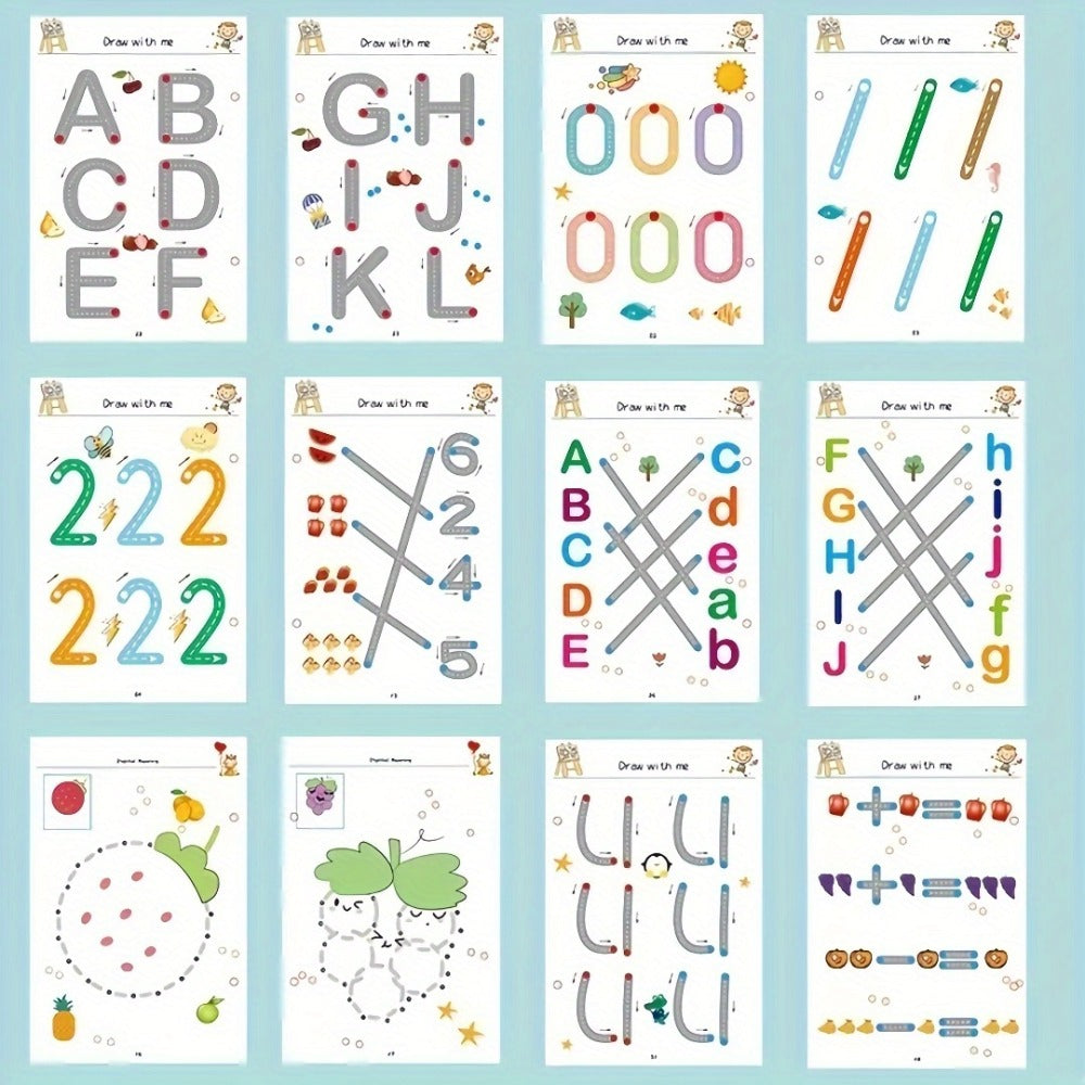 Wipe Clean Tracing Workbook for Kids – 64-Page Reusable Magic Exercise Book with 8 Color Pens & Eraser, Pen Control Writing Practice