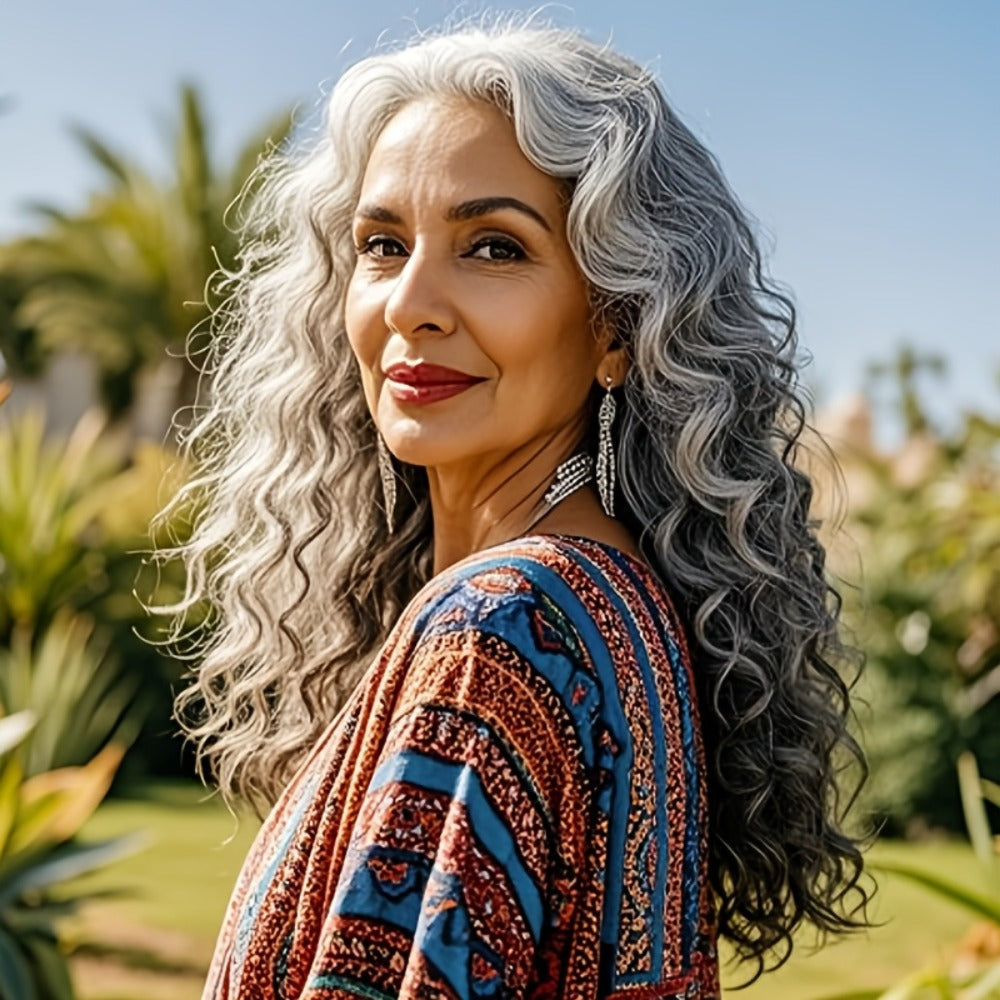 Synthetic Wig 24-Inch Space Gray Deep Waves with Glueless Buckle Cap and Rating with Item-Specific Color, Length, Texture and Cap Choices