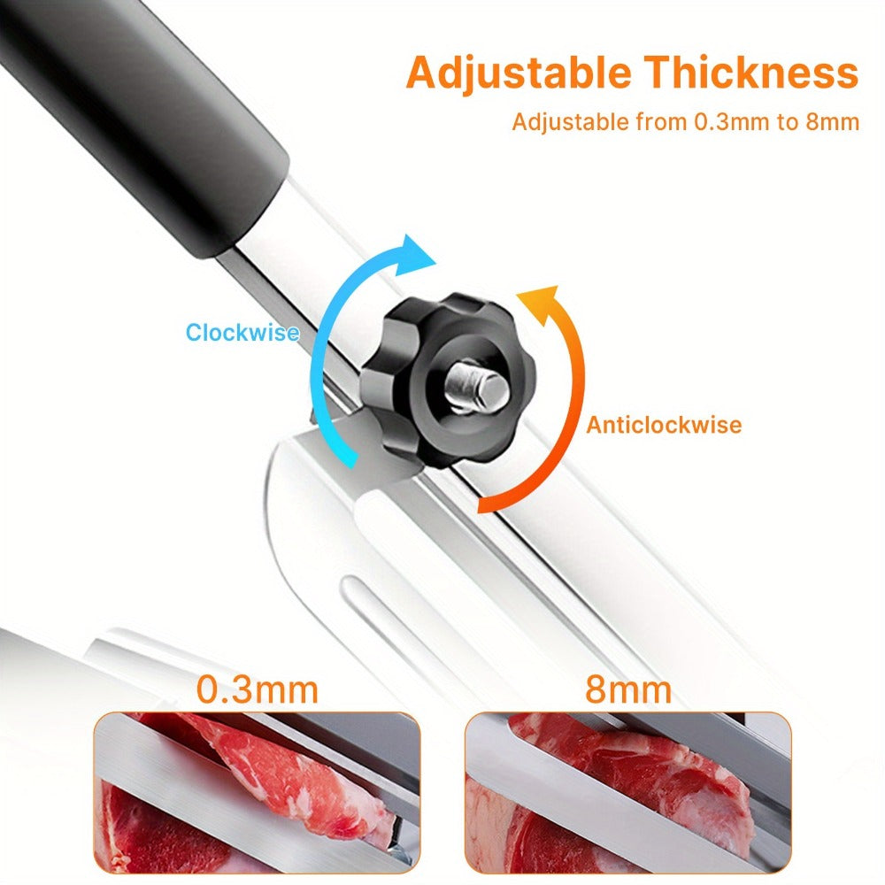 Manual Meat Slicer, Stainless Steel Food Slicer with Adjustable Thickness, Sharp 430 Steel Blade for Slicing Frozen Meat
