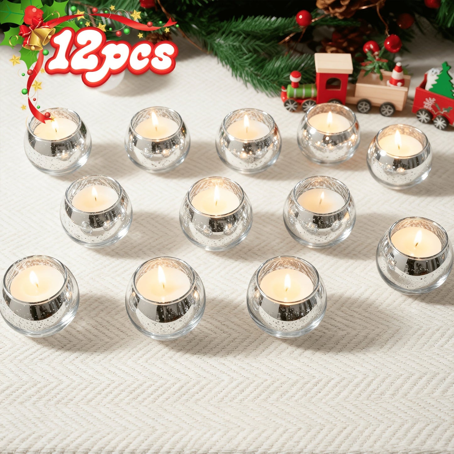 Round Glass Votive Candle Holder Sets in Gold, Pink, Silver or Green with 6-, 12- or 24-Piece Options