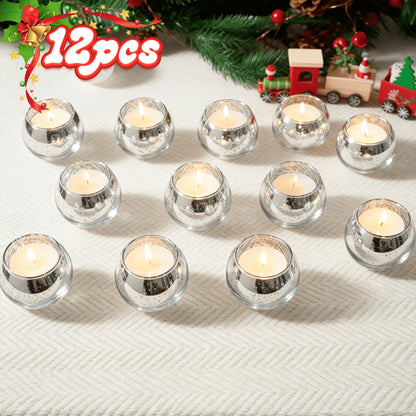 Round Glass Votive Candle Holder Sets in Gold, Pink, Silver or Green with 6-, 12- or 24-Piece Options