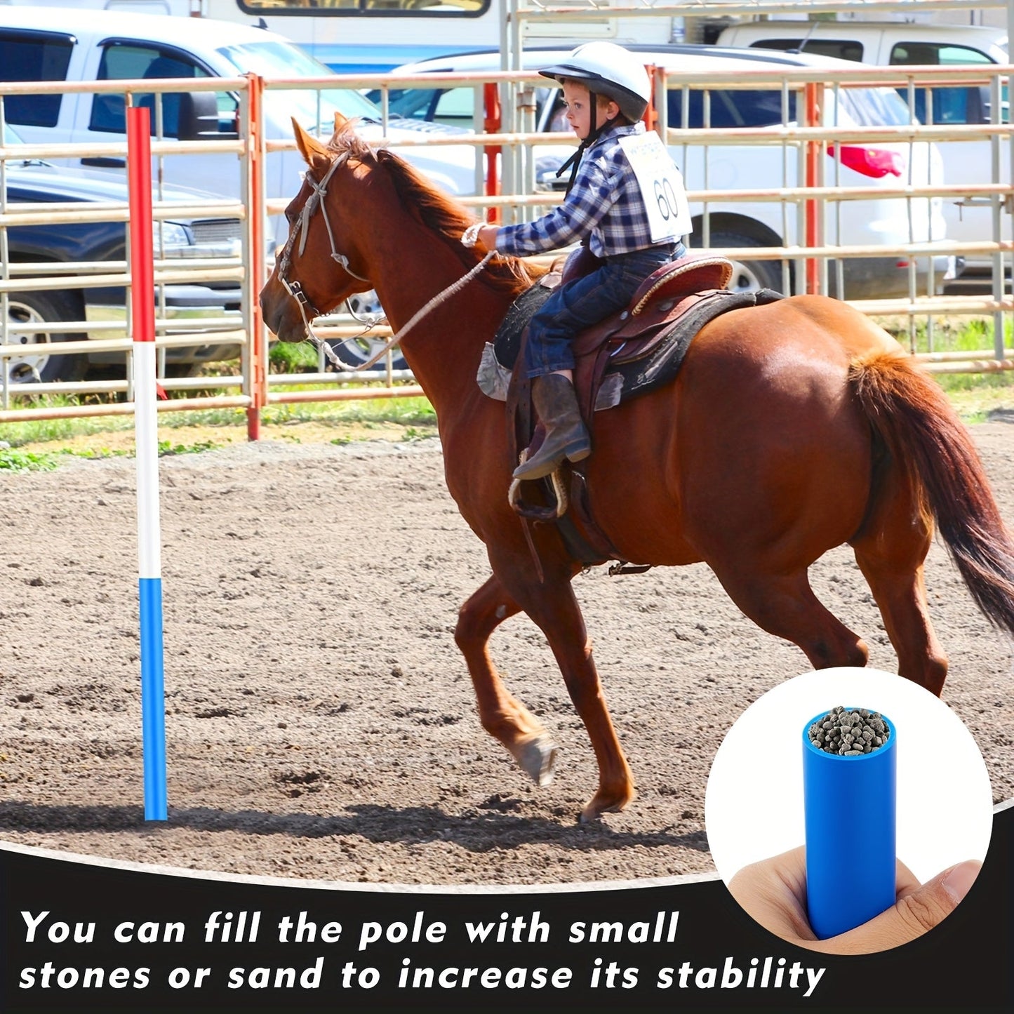 Horse Pole Bending Poles 6pcs 6FT with Carry Bag – Adjustable Equestrian Agility Training Poles for Horses & Dogs, Red White Blue