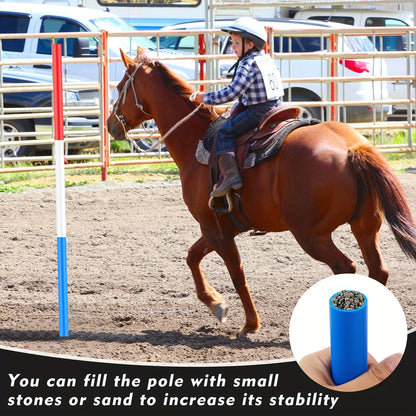 Horse Pole Bending Poles 6pcs 6FT with Carry Bag – Adjustable Equestrian Agility Training Poles for Horses & Dogs, Red White Blue