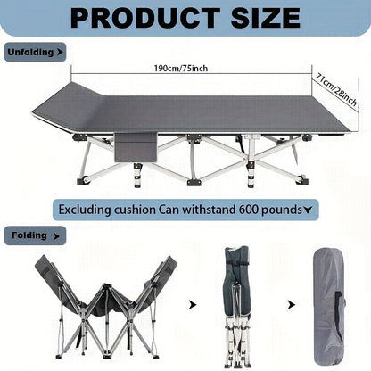 Folding Camping Bed with Carry Bag and No-Pad or Mattress Checkout Options Labeled 450, 500 or 600 lb