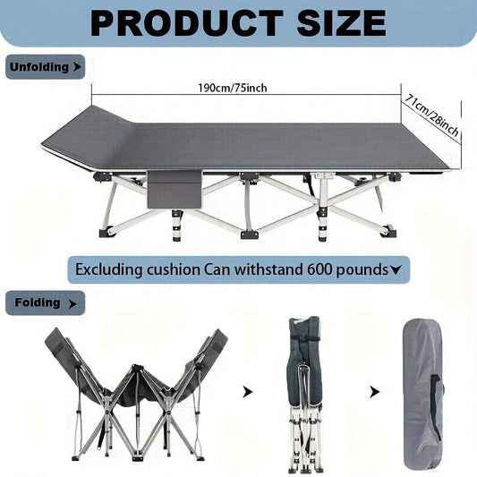Folding Camping Bed with Carry Bag and No-Pad or Mattress Checkout Options Labeled 450, 500 or 600 lb