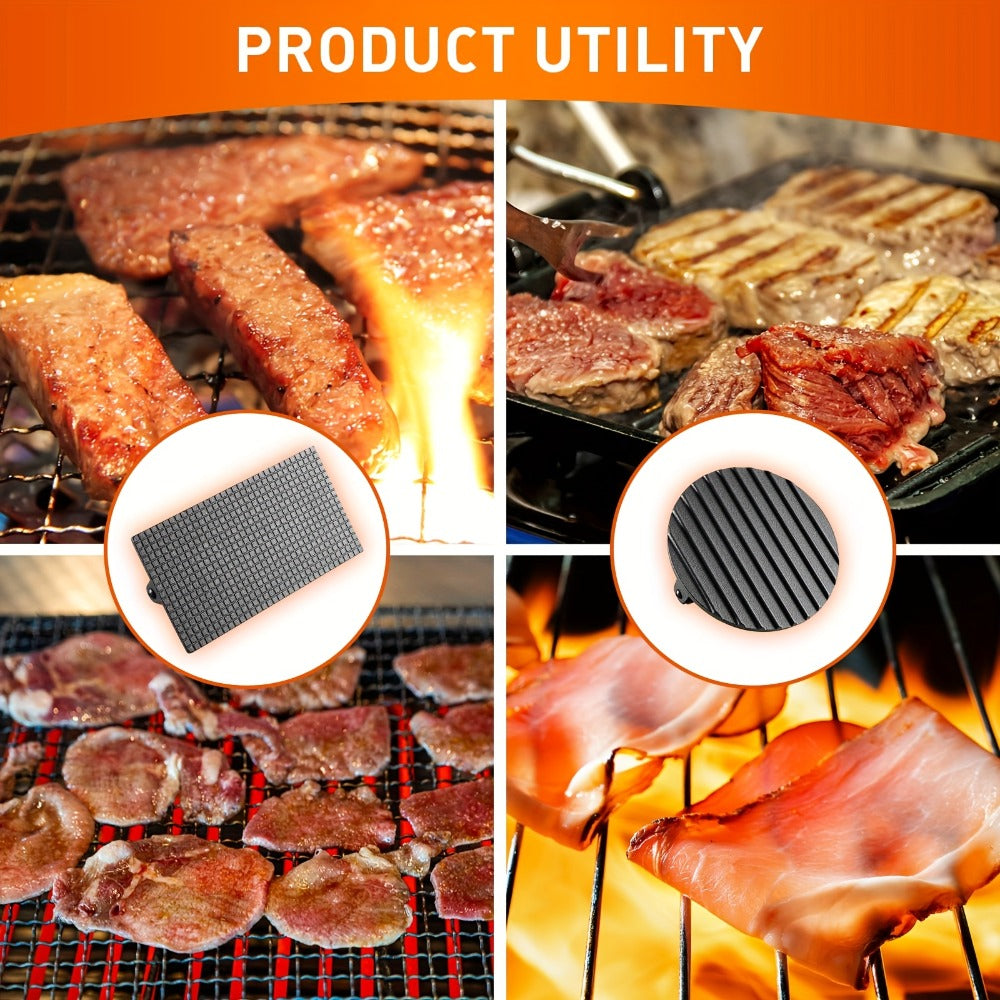 Cast Iron Burger Press Kit 2pcs – Round & Rectangular Meat Press with Wooden Handle for Smash Burgers