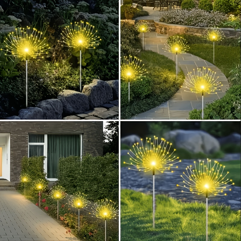 Solar Garden Lights Firework Stakes with 240-640 LEDs, 8 Modes, 4/8 Packs and Three Light Colors