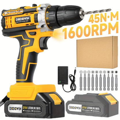 Cordless Impact Drill Set 12V / 21V Electric Drill Kit, 45Nm Torque, 2-Speed, Keyless Chuck, LED Light