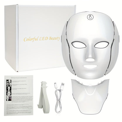 7-Color LED Light Therapy Facial Mask Device, Skincare Beauty Tool for Face & Neck, USB Rechargeable