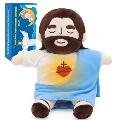 Sacred Heart of Jesus Plush Doll 15.7 Inch - Breathing Glowing Light Christian Religious Toy for Kids