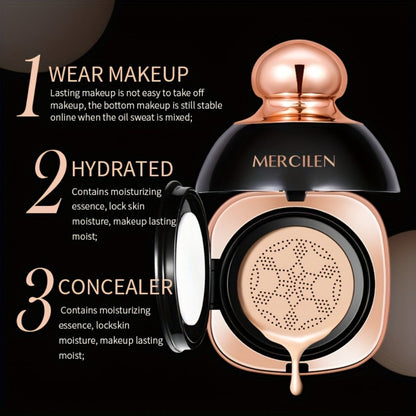Air Cushion CC Cream Concealer Foundation MERCILEN Buildable Coverage Natural Dewy Finish, for Makeup, Travel and Everyday Vanity Use