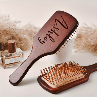 Personalized Engraved Wooden Hairbrush Custom Curly Styling Brush Square Oval Shape Gift, for Home, Travel and Salon Hair Styling