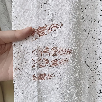 White French-Style Lace Sheer Curtain Panel with Rod-Pocket Header and Three Length Options