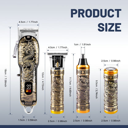 Dragon-Engraved Four-Tool Grooming Kit with Hair Clipper, Detail Trimmer, Nose Trimmer and Rotary Shaver