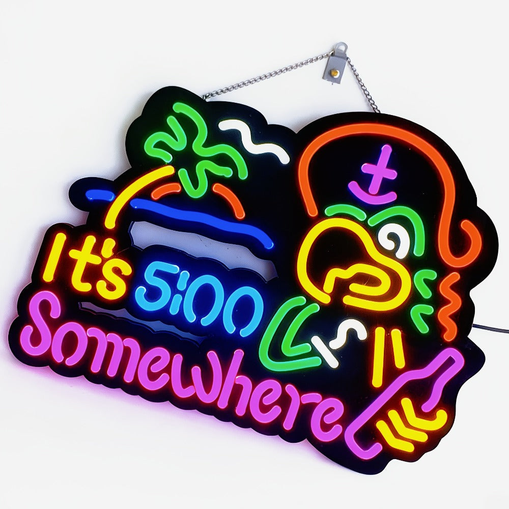 Neon Light Sign Beer O'Clock It's 5 O'Clock Somewhere Bar Sign LED Wall Decor for Man Cave Home Bar Pub Game Room Party Birthday Bedroom