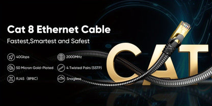 Cat 8 Ethernet Cable 100ft Flat Braided, 40Gbps 2000MHz High Speed Internet Cord for an Everyday Personal Care Routine