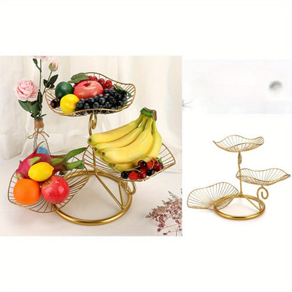 Fruit Basket Stand 3-Tier Decorative Iron Metal Wire Fruit Bowl with Lotus Leaf Design, Countertop Holder for Fruits Vegetables Bread