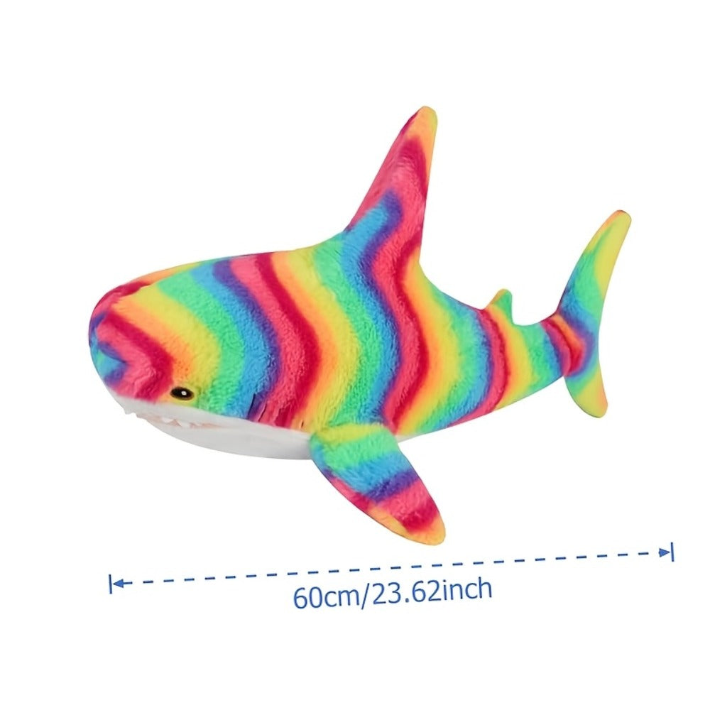 Stuffed Animal Rainbow Shark with Long Pillow Shape, Mixed Colors and Soft Plush Fabric for Room Decor
