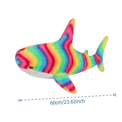 Stuffed Animal Rainbow Shark with Long Pillow Shape, Mixed Colors and Soft Plush Fabric for Room Decor