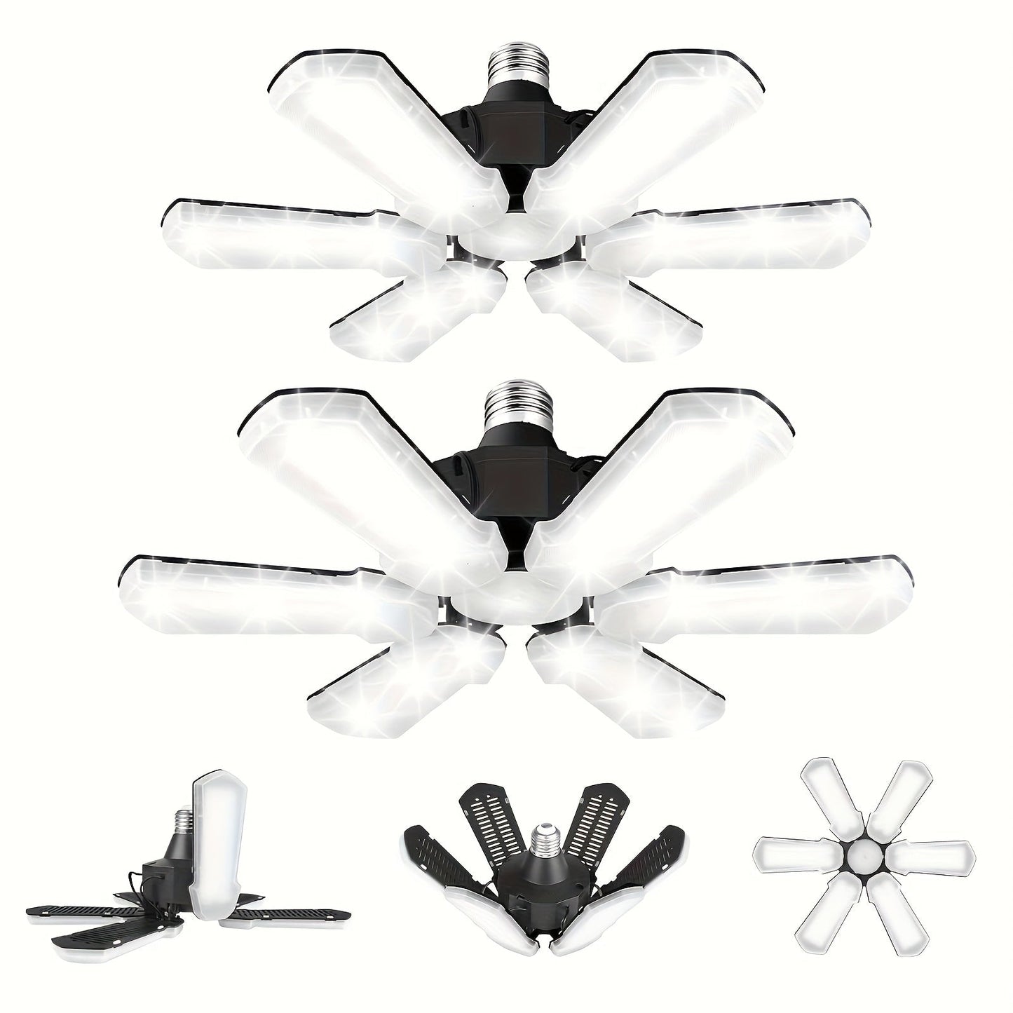 LED Garage Lights 25000LM Deformable, 250W Equivalent E26/E27 Screw-In Ceiling Shop Light with 6+1 / 8+1 Adjustable Panels for Garage
