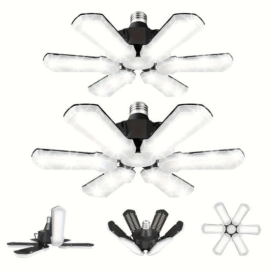 LED Garage Lights 25000LM Deformable, 250W Equivalent E26/E27 Screw-In Ceiling Shop Light with 6+1 / 8+1 Adjustable Panels for Garage
