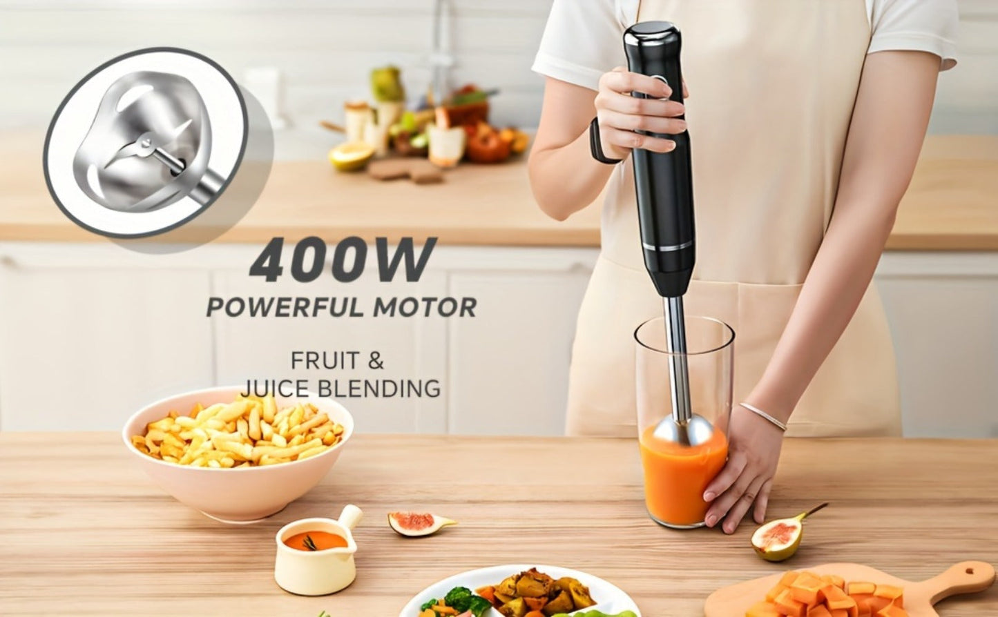 400W Immersion Blender with Two-Button Control, Detachable Shaft and 38 cm Black Handheld Body