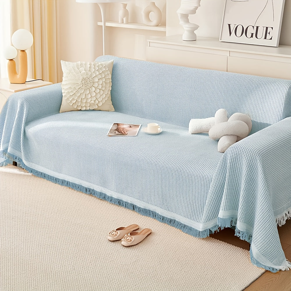 Sofa Throw Cover with Tassels Scratch Resistant Breathable Couch Blanket Slipcover for Entryways, Bedrooms and Living Spaces
