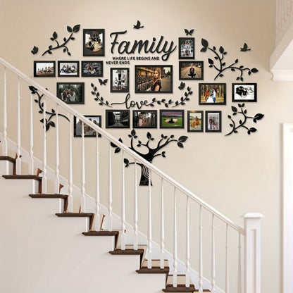Family Tree Wall Sticker 3D Acrylic Photo Frame Collage – Removable Leaf-Shaped Picture Display with "Family" & "Love" Text