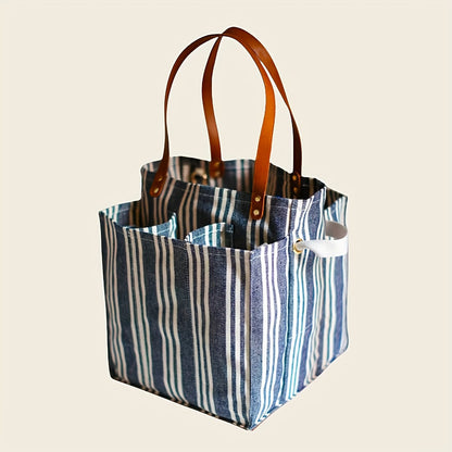 Large Divided Picnic Tote Bag with Separate Sections for Eggs, Bottles and Delicate Groceries, Available in Four Colors