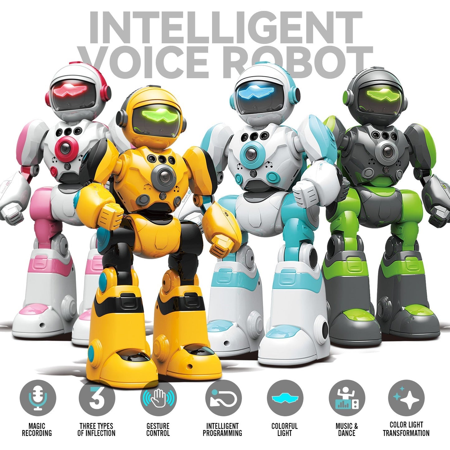 Gesture Control RC Robot Toy for Kids, Voice Recording, Programming, EMO LED Infrared Intelligent Interactive Robot