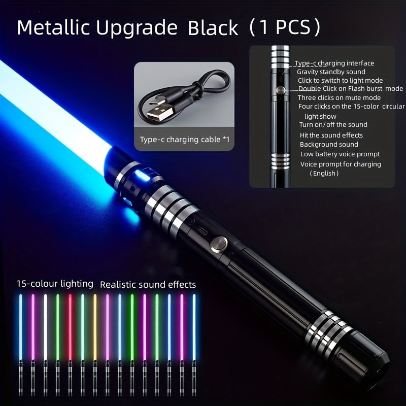 Light Up Saber 15 Colors 2-in-1 Metal Gravity Sensing, Rechargeable Glow Sword with Upgraded LED