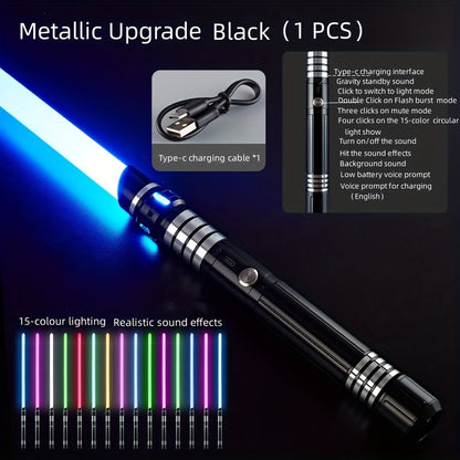 Light Up Saber 15 Colors 2-in-1 Metal Gravity Sensing, Rechargeable Glow Sword with Upgraded LED