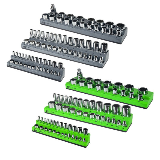 Magnetic Socket Organizer Set 6-Piece – Socket Holder Rails for 1/4", 3/8" & 1/2" Drive, Metric & SAE, Holds 143 Standard & Deep Sockets