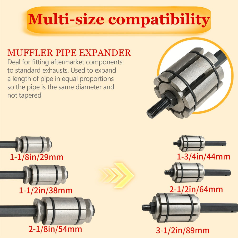 Exhaust Pipe Expander Set 3-Piece – Heavy-Duty Forged Carbon Steel Muffler & Exhaust System Repair Tool Non-Slip Grip for Car, Truck
