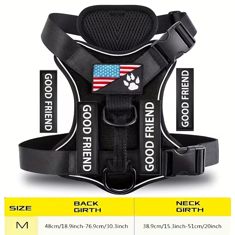 Service Dog Harness with 5 Patches – Reflective Adjustable Oxford Vest with Inner Mesh Layer, Service Dog ID System