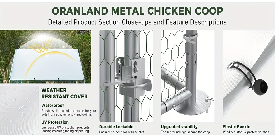 Metal Chicken Run Outdoor Poultry Cage Large Walk-in Enclosure for Chickens Ducks Rabbits for Garden, Patio and Yard Use