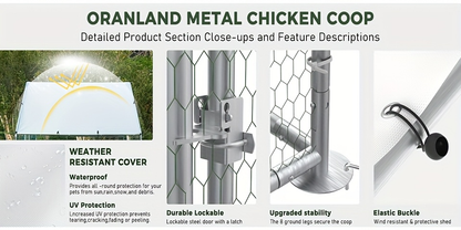 Metal Chicken Run Outdoor Poultry Cage Large Walk-in Enclosure for Chickens Ducks Rabbits for Garden, Patio and Yard Use