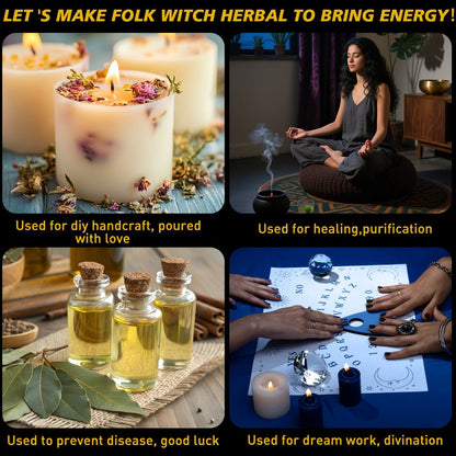 Witchcraft Supplies Herbs Kit 70 Pcs - Dried Flowers & Healing Herbs for Wicca Pagan Rituals, Magic Spell Casting