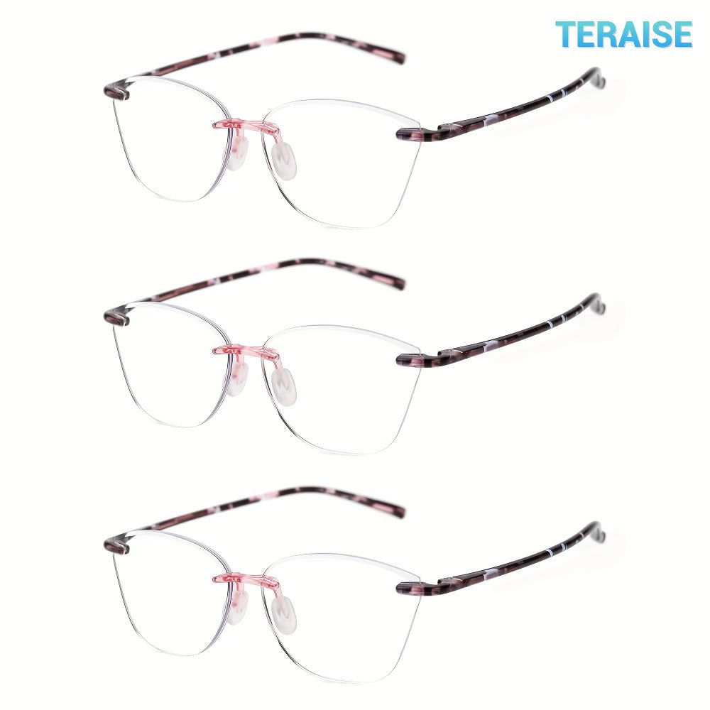Reading Glasses – Three-Pair Rimless Metal Readers in Multiple Colors and Strengths with Multiple Strength and Color Options