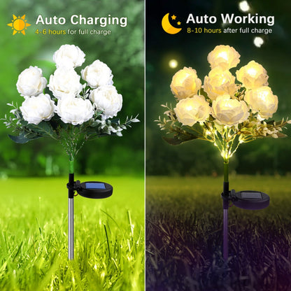 Solar Garden Lights 2-Pack Peony Flower Stakes, 84 LEDs, IP65 and Four Bloom Colors for Yard Decor