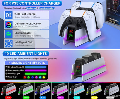 PS5 Controller Charging Station 9-Color LED Light Fast Charging Dock for DualSense & DualSense for an Everyday Personal Care Routine
