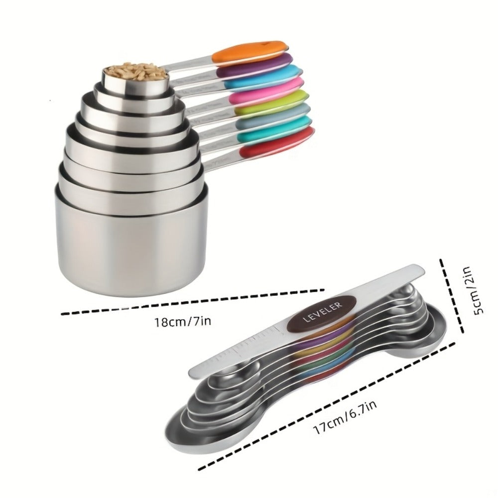 Stackable Measuring Cup and Spoon Sets with 8-, 9- or 17-Piece Black and Colorful Checkout Options