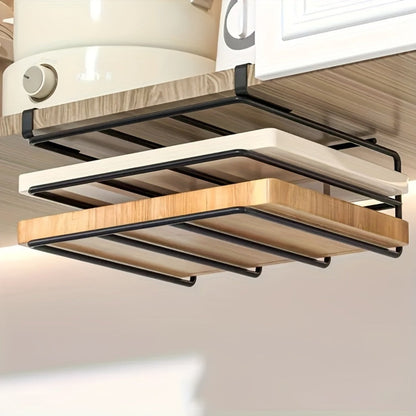 Kitchen Organizer Cutting Board Hook Rack in Carbon Steel for Cabinet-Door or Wall-Mount Storage in Black