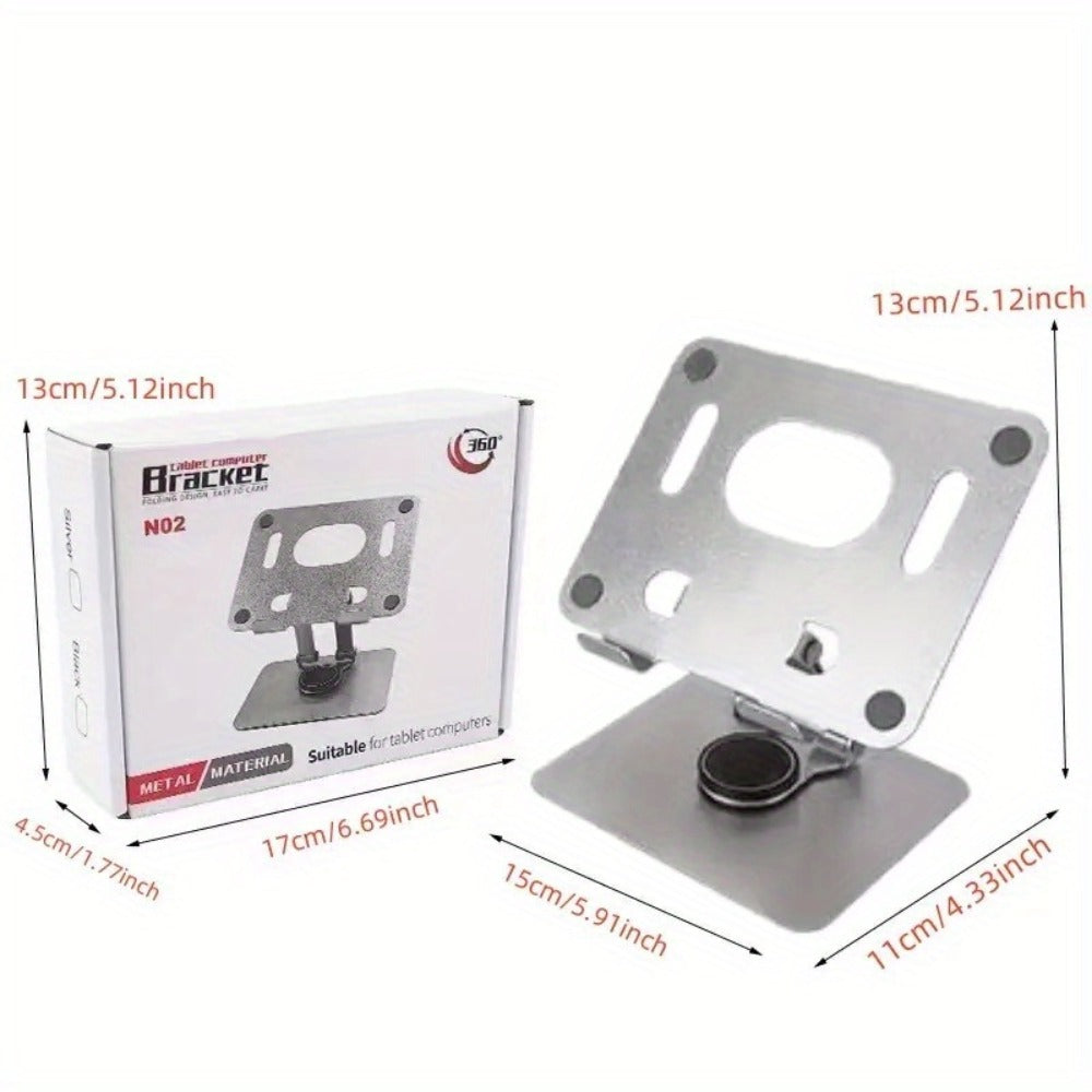 Black or Silver Rotating Tablet Stand with Foldable Metal Desktop Base and 17 × 15 × 11 cm Package Dimensions