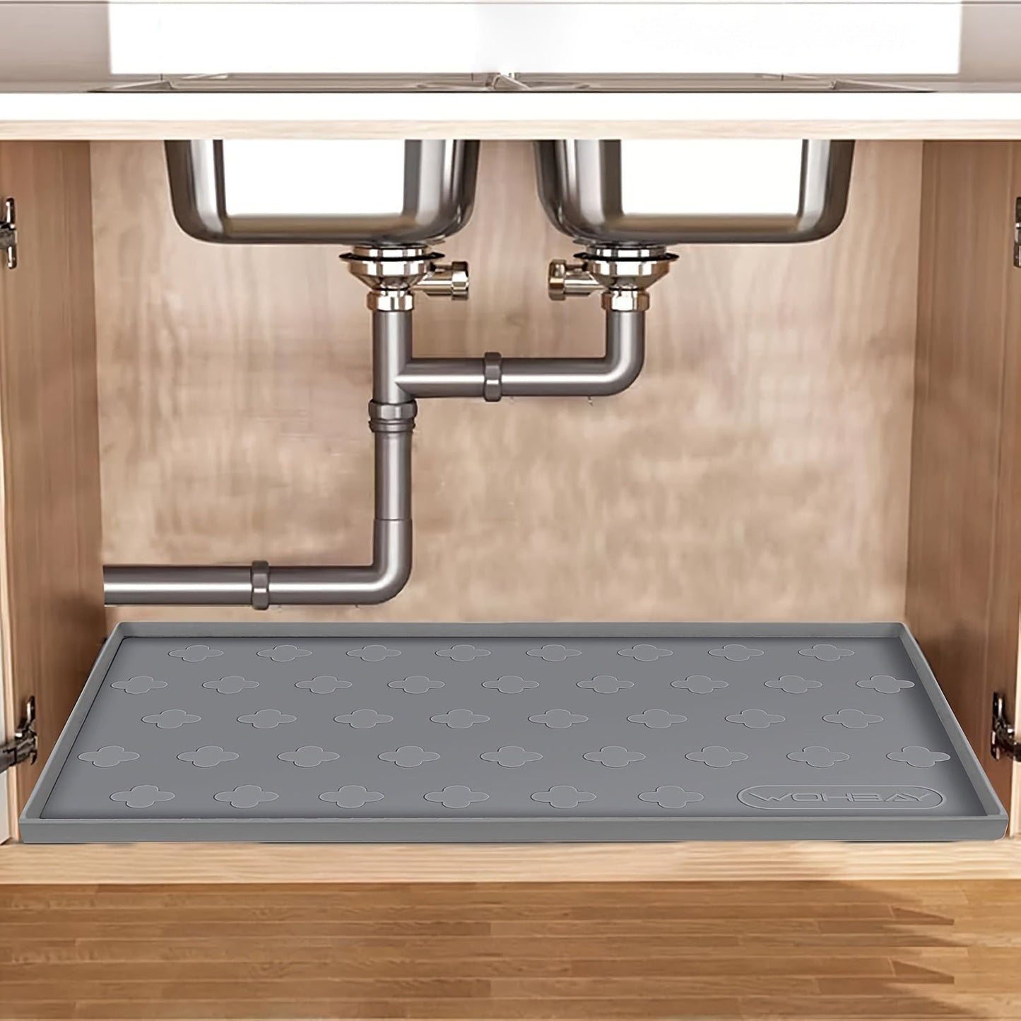 Silicone Under Sink Mat 34" x 22" Food Grade Cabinet Liner, Honeycomb Pattern Drip Tray for Kitchen Bathroom Cabinet Organizer