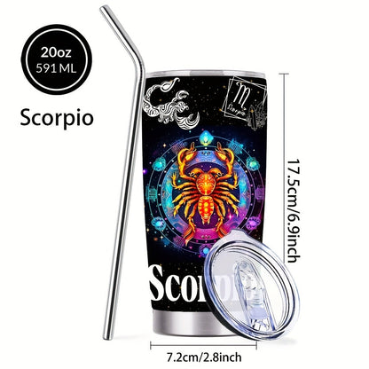 Insulated Tumbler 20oz Zodiac Sign 304 Stainless Steel with Lid, Straw and 12 Horoscope Options