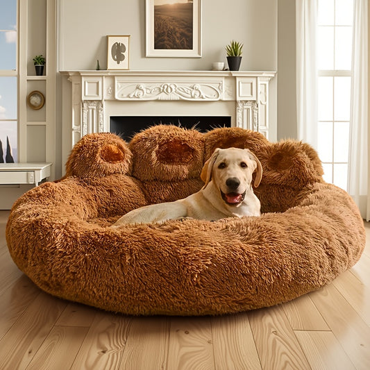 Plush Dog Bed Bear Paw Design – Thickened Soft Warm Pet Cushion Bed for Dogs & Cats, Non-Slip Bottom, Extra Large Cat Bed